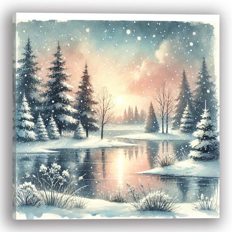 «Whispering Pines: Snow-Covered Twilight», art sur toile, H 12 po x l 12 po