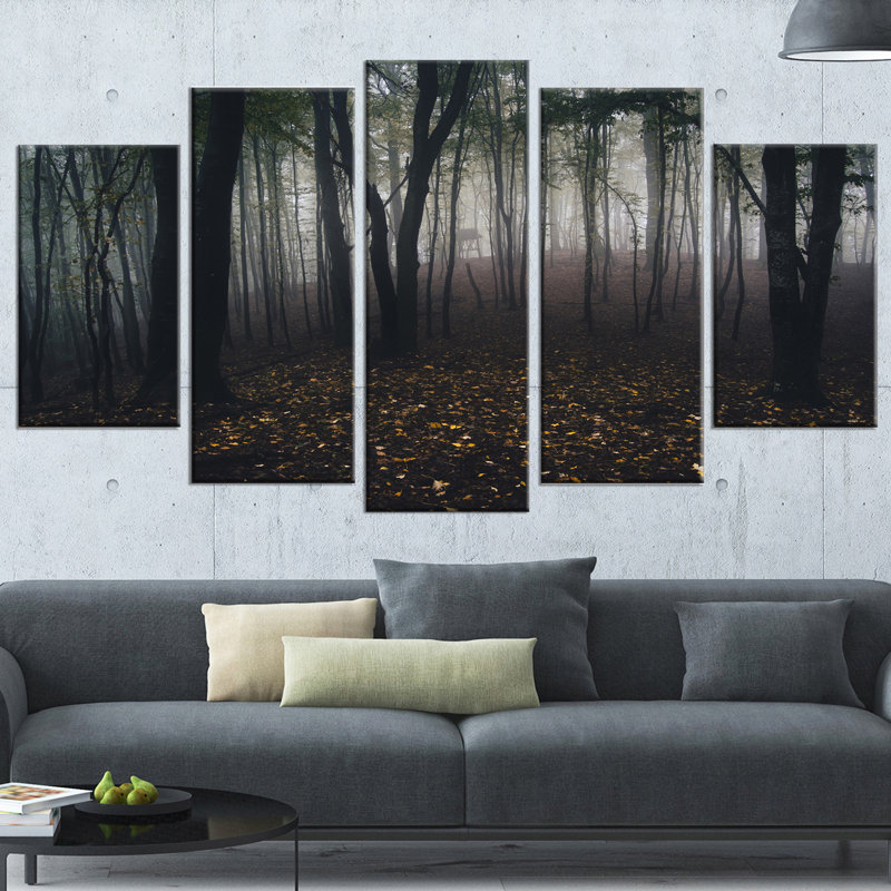 « dark effrayant éclairé misty wild forest », ensemble de 5 reproductions de photos sur toiles tendues