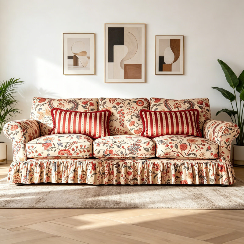 American Retro Fabric Three-seater Sofa