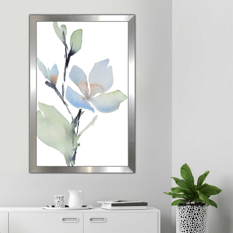 «Glowing Blooms II», reproduction de peinture à l'aquarelle, H 39,5 po x l 27,5 po x P 0,75 po, Encadrement argenté