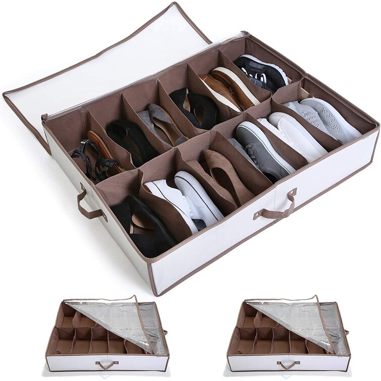 Dropship Underbed 12 Compartment Shoe Organizer Storage Bag - Holds 12  Pairs Of Shoes - Heavy Duty Durable Material - Home Organization - 30 X 6  Inch - Beige to Sell Online at a Lower Price