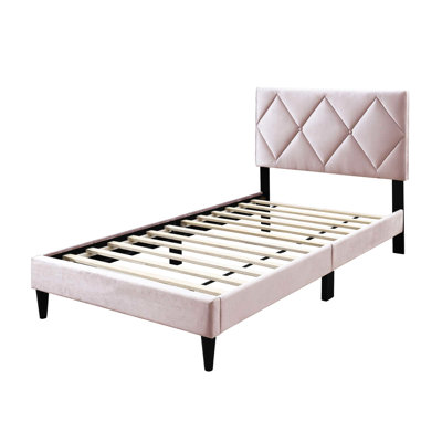 Lit simple en velours - système de soutien à 12 lits stables, tête de lit réglable pour une qualité de sommeil et de détente optimale, sommier non inclus, support robuste, mobilier de chambre de luxe, sommeil idéal, non requis