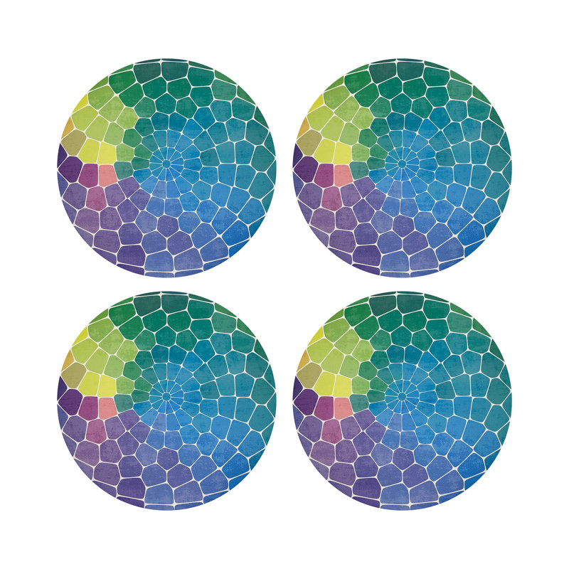 Mosaic Purple Multi Vegan Leather Round Coasters, Purple Multi
