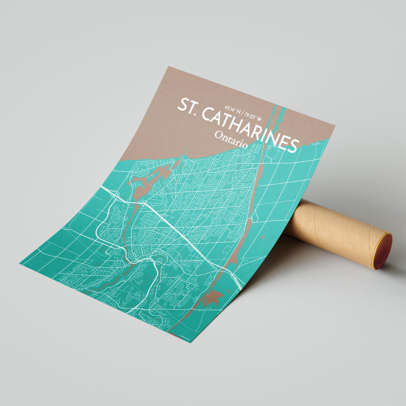 St. Catharines City Map, impression, H 20 po x l 16 po, Vert / brun