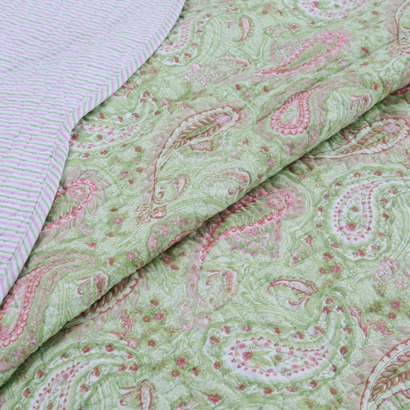 Ensemble de courtepointe réversible 100% coton 3 pièces Mercuri, Courtepointe grande + 2 taies décoratives