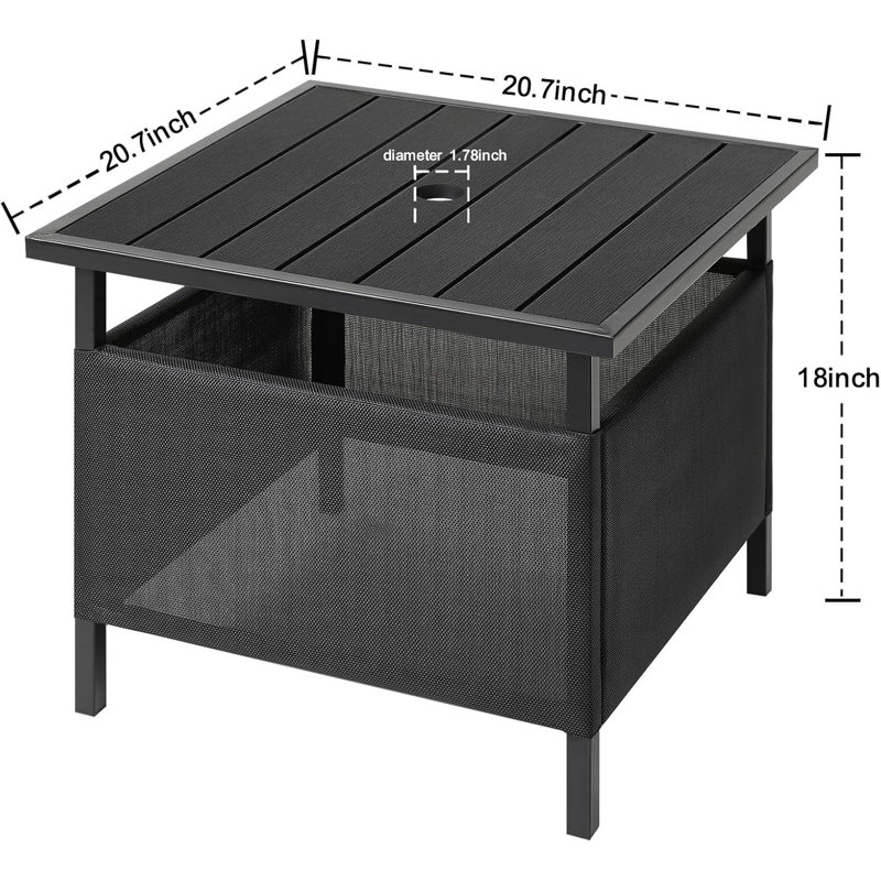 Adirondack Square Side Table With Umbrella Hole, Pool Composite Patio Table,HDPE End Tables For Backyard,Pool, Indoor Companion, Easy Maintenance & Weather Resistant(Black)