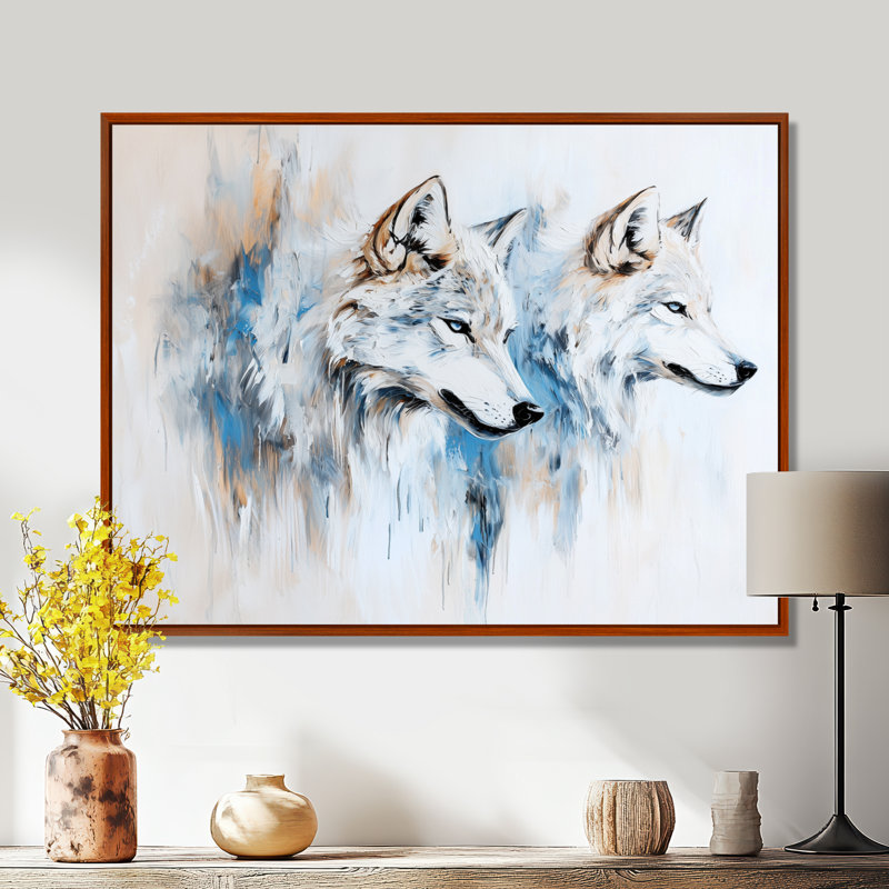 Minimalist Wolf Pack Portrait I - Wolf Wall Art, 34" H x 44" W, Floater Framed Print, Brown