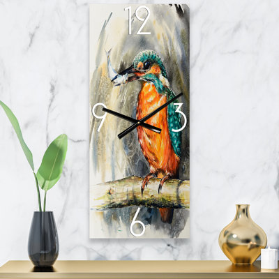 Martin-pêcheur d'Amérique mangeant un petit poisson - Horloge murale traditionnelle