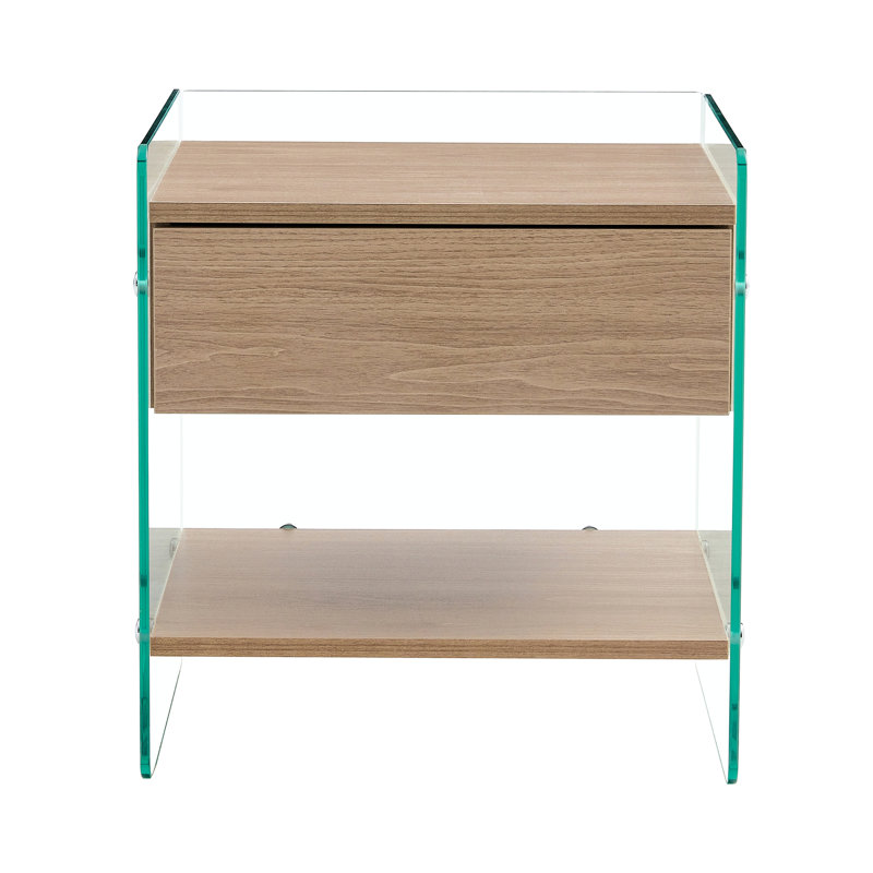 Table de chevet simple et élégante avec tiroir, rangement en verre blanc et transparent blanc, verre, fonctionnel, Blanc