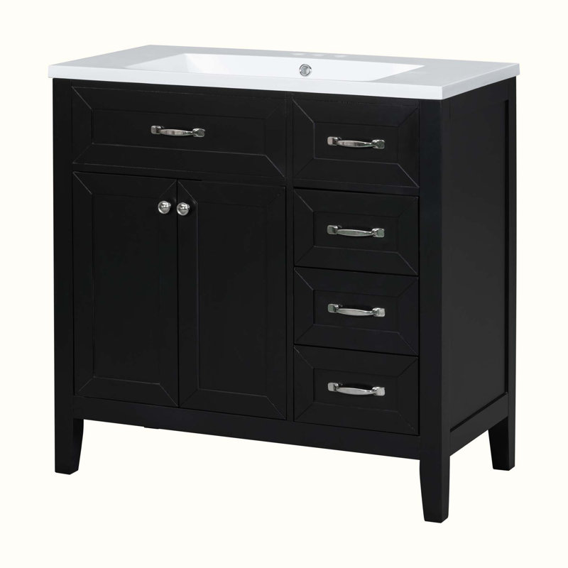 Ensemble de meuble-lavabo simple 35,98 po avec dessus Pyle, Noir, Nickel brossé