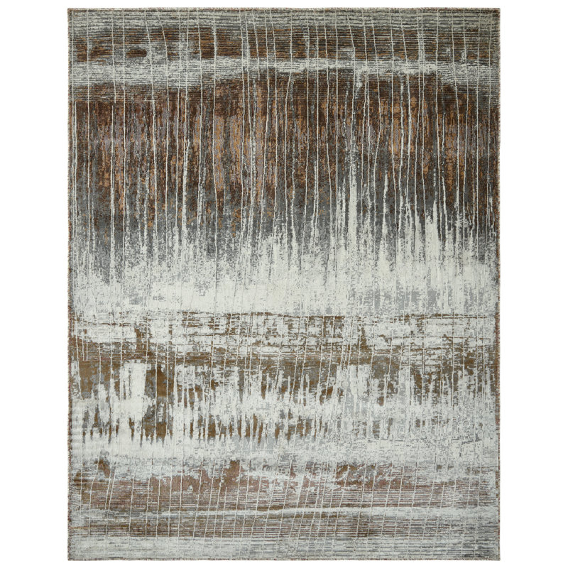 Strato Abstract Earthbound Mist Area Rug, Rectangle 8'6" x 11'6", Dark Brown/Gray/Cream