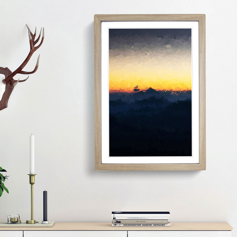 Mountain Sunrise in Italy in Abstract - Picture Frame Graphic Art Print, 87cm H x 62cm W x 2cm D, Oak Framed