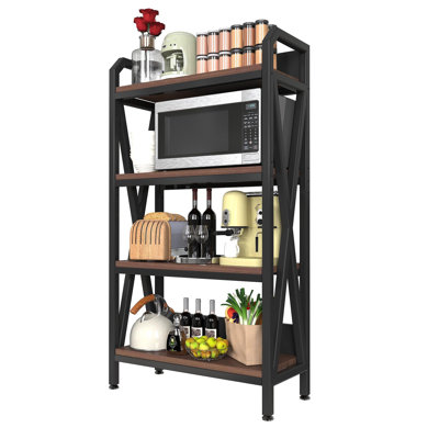 56.30'' Bakers Rack 4-Level Storage Shelves Metal And Wooden Kitchen Shelves, Kitchen Organizers And Storage, For Garage, Pantry, Bathroom, Closet ,33.50'' Length