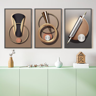 Abstrait moderne - ensemble de 3 reproductions de photos sur toile