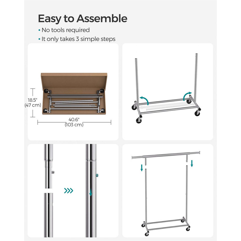 Bonville Adjustable Rolling Clothing Rack, Silver