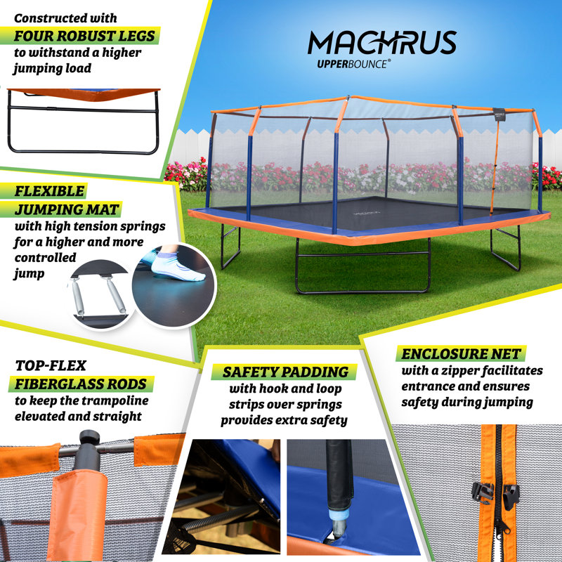 12' Orange Square Trampoline with Premium Enclosure and Safety Pad