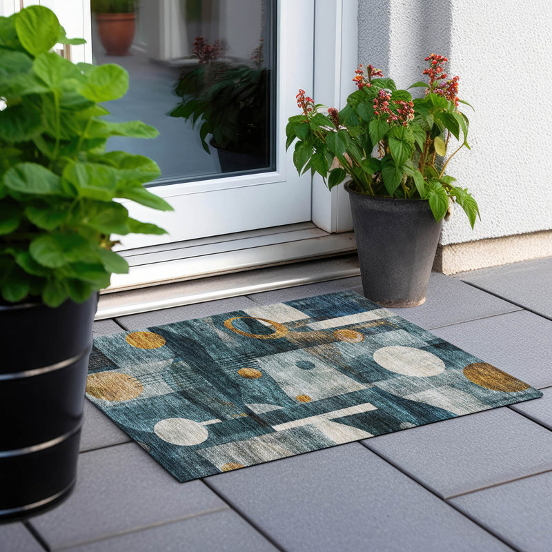 Machine Washable Indoor/Outdoor Chantille ACN1126 Teal Rug, Rectangle 1'8" x 2'6"