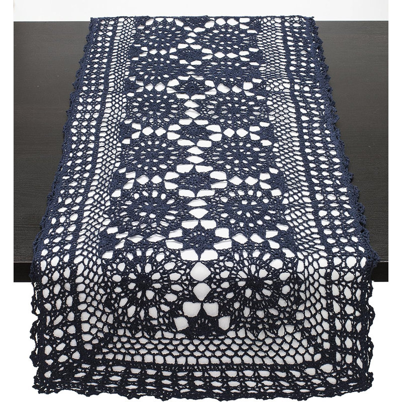 Rectangle Mandala Multi Occasion Cotton Table Runner, 72" x 16", Navy Blue