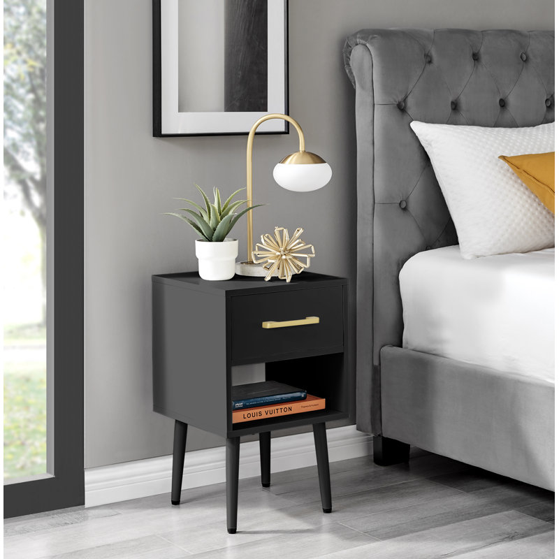 Taylor 1 Drawer Bedside Table, Black/Gold