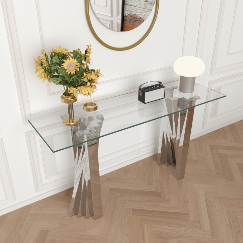 55.12'' Glass Top Console Table, Silver