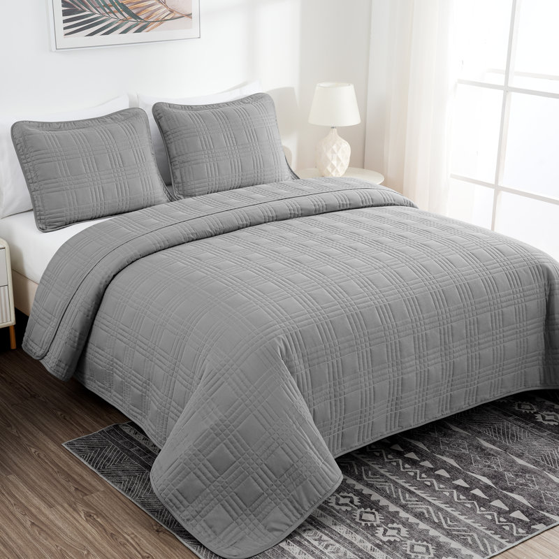 Lightweight Microfiber Reversible 3 Piece Coverlet / Bedspread Set, Queen Bedspread + 2 Standard Shams, Dusty Purple