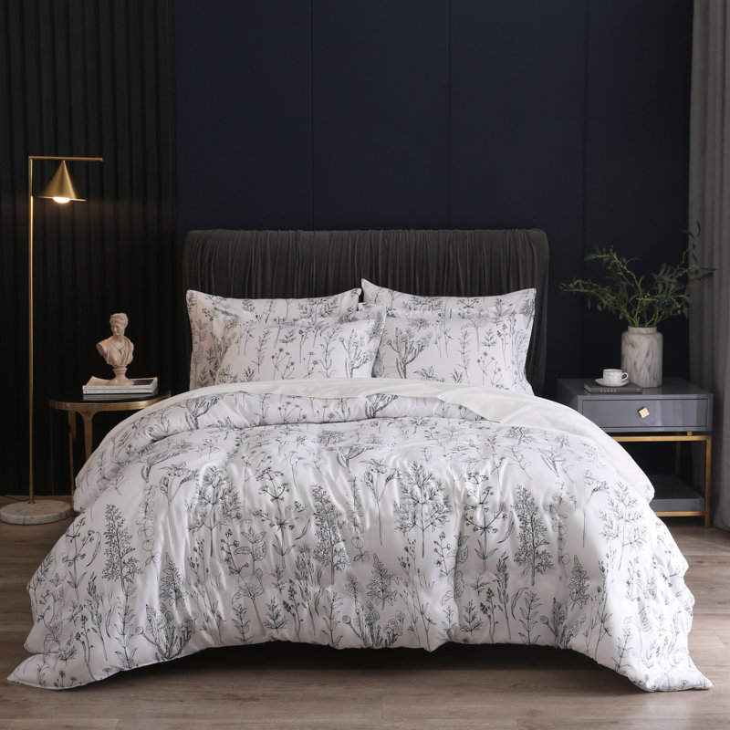 Ensemble de feuilles Farmhouse, Housse de couette grand + 2 taies d'oreiller, Blanc