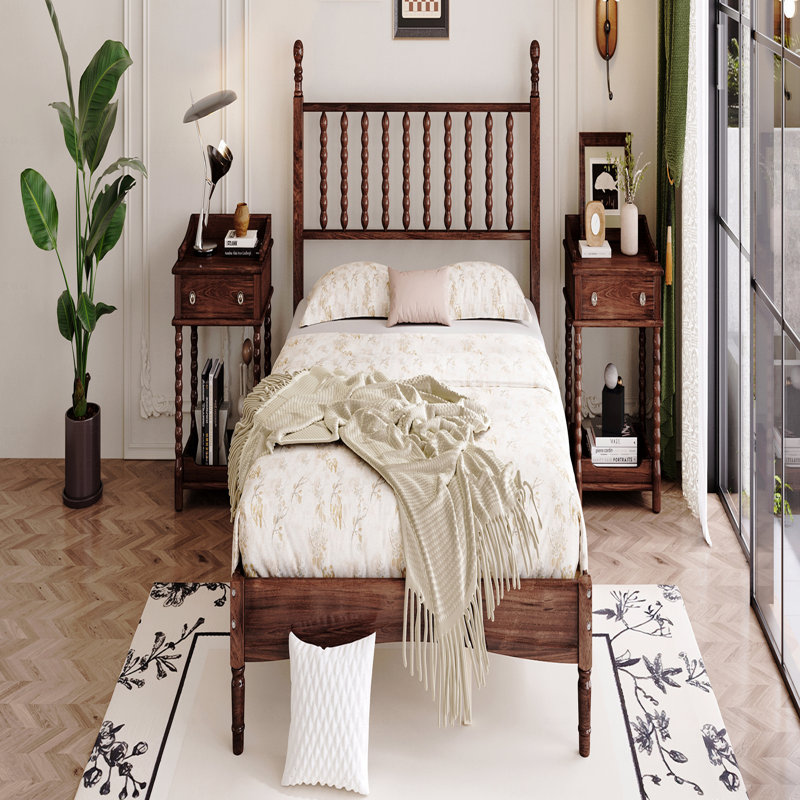 Lit plateforme grand en bois avec tête de lit en forme de gourde, lit plateforme de style rétro avec support en lattes de bois