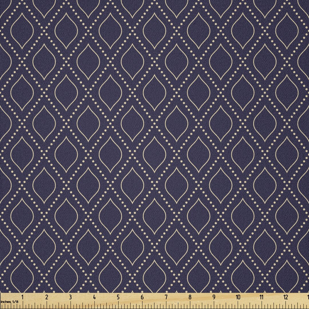 Stoff als Meterware, Geometrische Ogee Tile, Navy blau, Dark Blue Tan