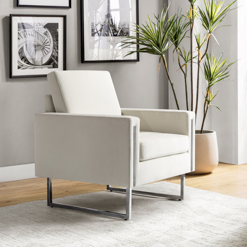 Fauteuil club en velours capitonné l 31,5 po Charo, Velours ivoire
