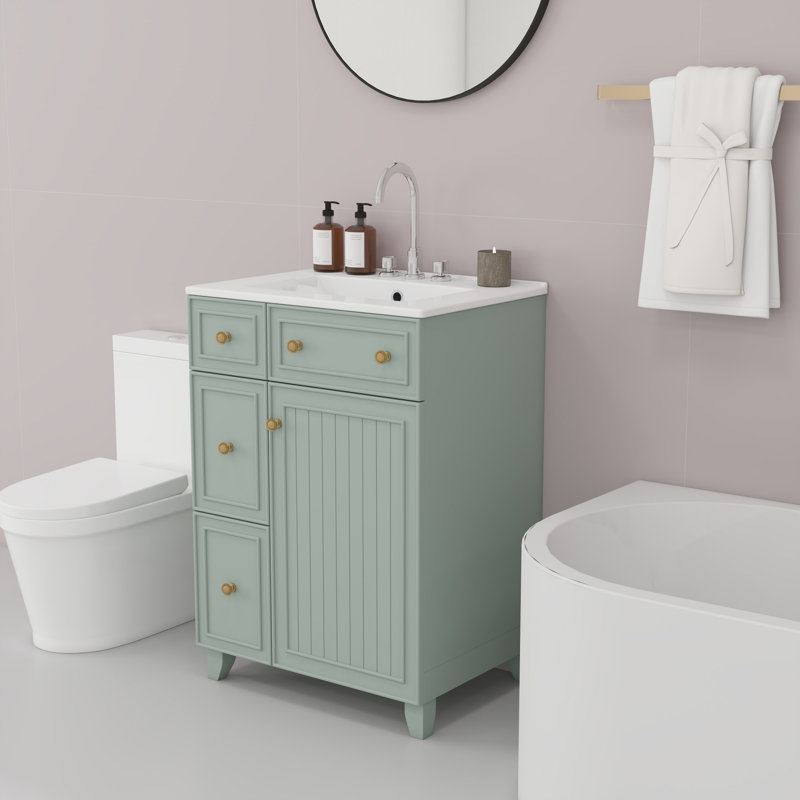 Meuble-lavabo de 24 po avec rangement, Vert, Doré
