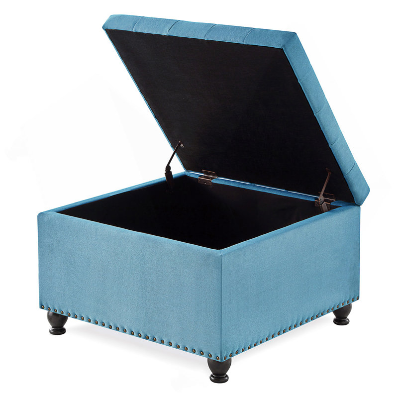 Ottoman-2.29 Upholstered Ottoman, Blue Linen