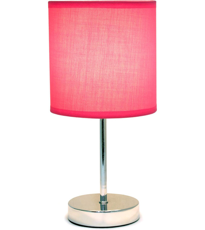  Mini lampe de table chromée avec abat-jour en tissu rose vif pour le bureau de la chambre à coucher, Rose