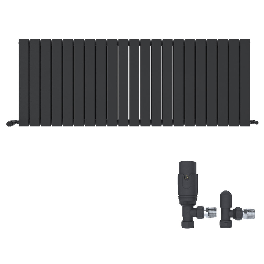 iBathUK Belgravia Horizontal Double Slim Flat Panel Radiator Angled Valve