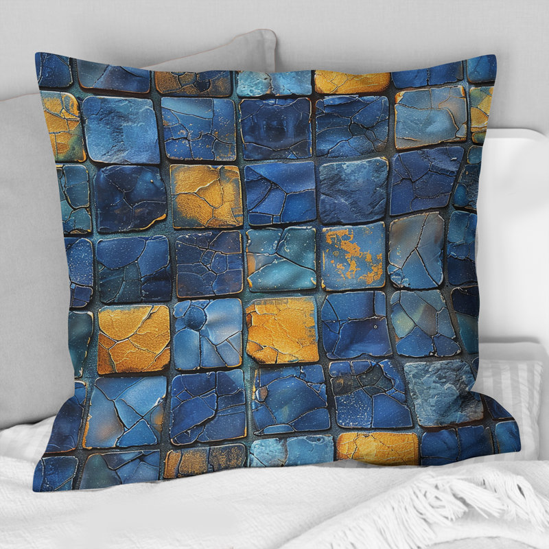 Coussin Blue Midcentury Mosaic Tiles - Midcentury, H 16 po x l 16 po