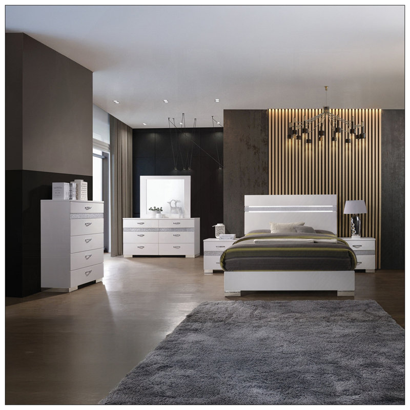Table de chevet à finition blanche brillante avec 3 tiroirs, solution de rangement moderne et élégante pour chambre à coucher