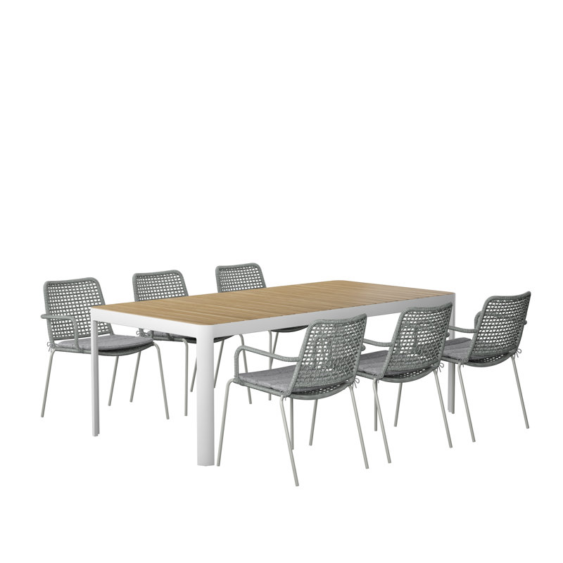 Ensemble repas de patio 7 pièces avec table rectangulaire Anautica - Amazonie
