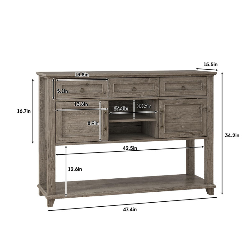 47" Farmhouse Console Table With Storage And 3 Drawers, Gray