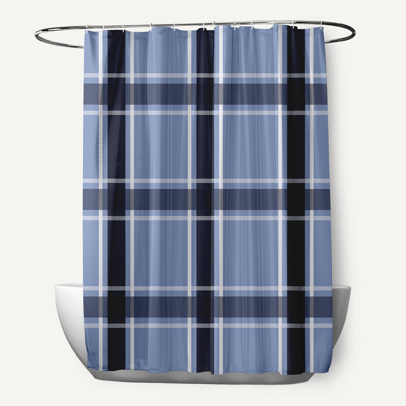 Rideau de douche simple à carreaux Bipasha, Bleu clair / Bleu marine