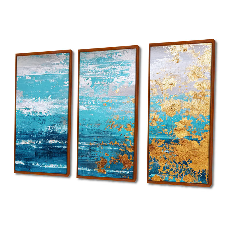 Bouleau doré sur bleu sarcelle rétro - ensemble de décoration murale botanique, H 40 po x l 60 po x P 1 po
