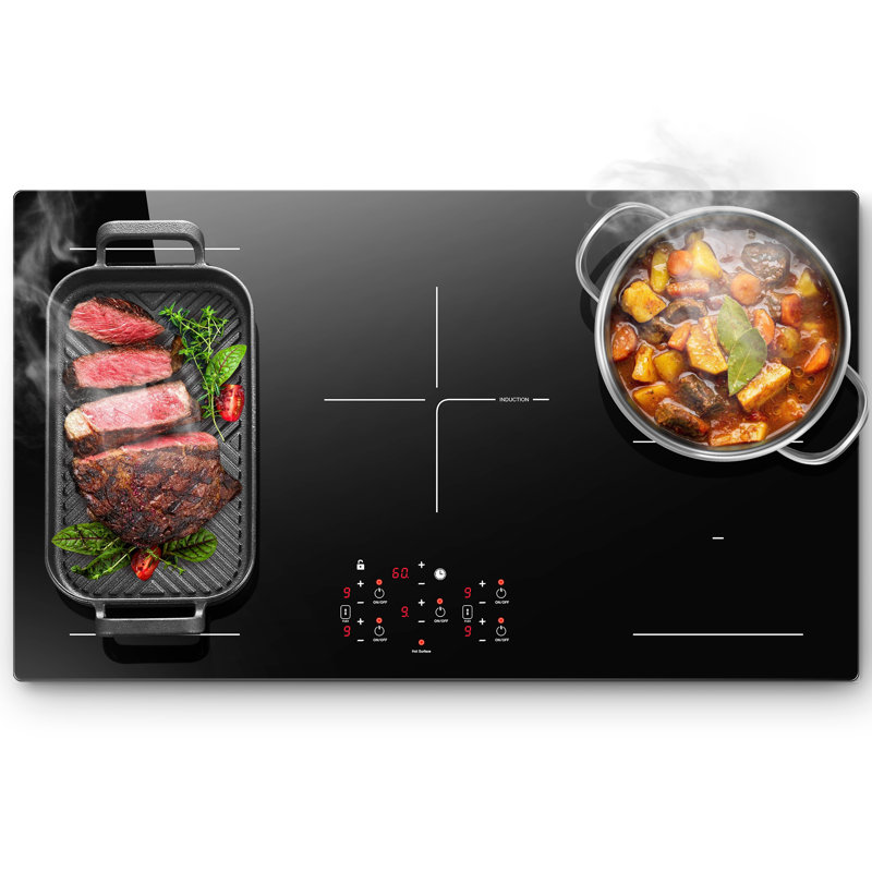 36 Inch Electric Induction Cooktop 5 Burners, 10800W Built-In Induction Stove Top With Double Bridge Function, Booster, Timer, Child Lock, Sensor Touch Control, No Plug