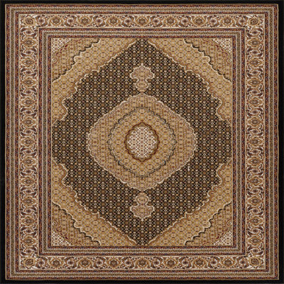 Traditional Herati (Mahi) Pattern Area Rug, Stain-Resistant Polypropylene for High Traffic Spaces