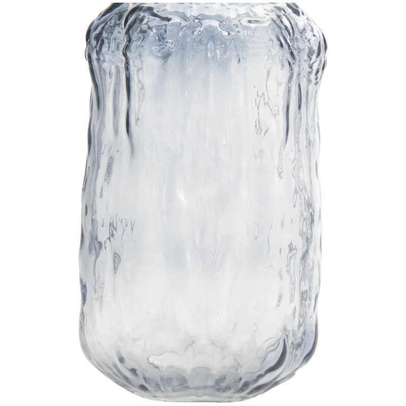 Emelen Glass Handmade Dimensional Textured Rectangular Ombre Decorative Vase, Gray