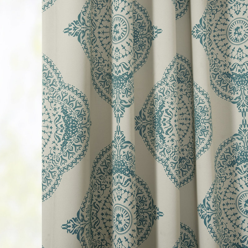 Klyszejko Majestic Medallion Printed Room Darkening Curtains for Living Room, Bedroom Single Panel, Teal, 50"W x 120"L