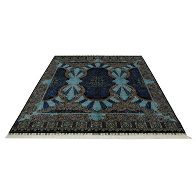 7x10 Black and Blue Turkish Rug
