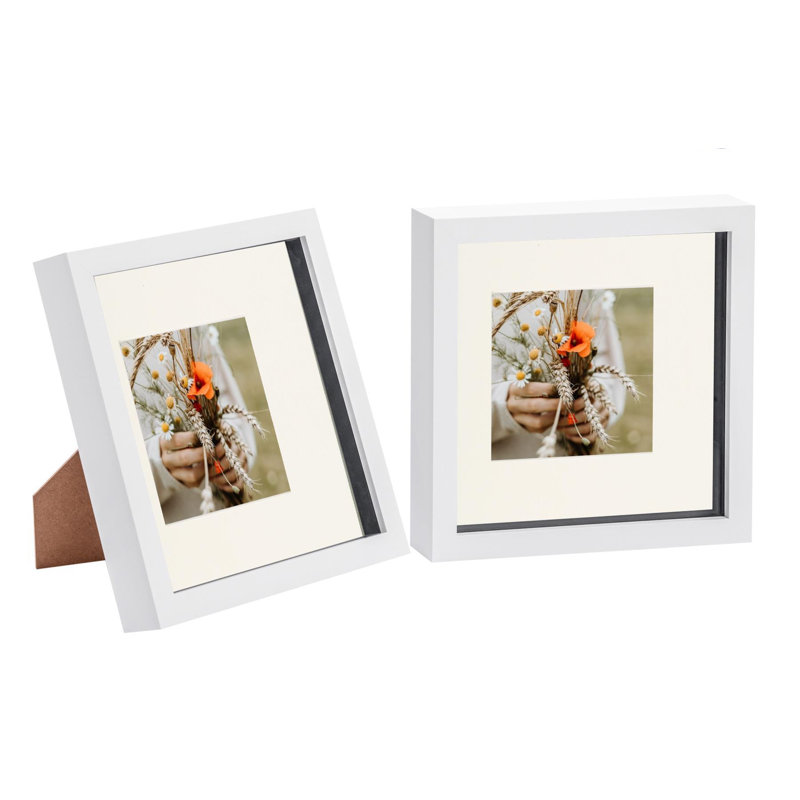 Nicola Spring - 3D Box Photo Frames - Mount, 22.5cm H x 22.5cm W x 3.5cm D, White/Black