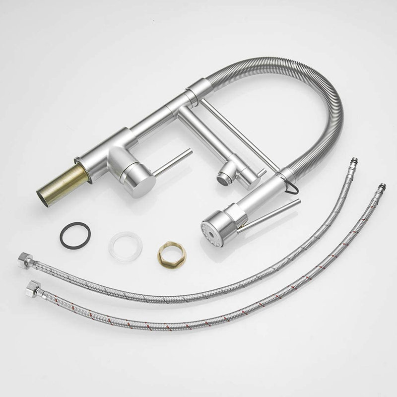 Robinet d'évier de cuisine contemporain avec rétractable en nickel brossé - matériau en laiton massif pour une utilisation à long terme, alimentation en eau de remplissage en céramique stable