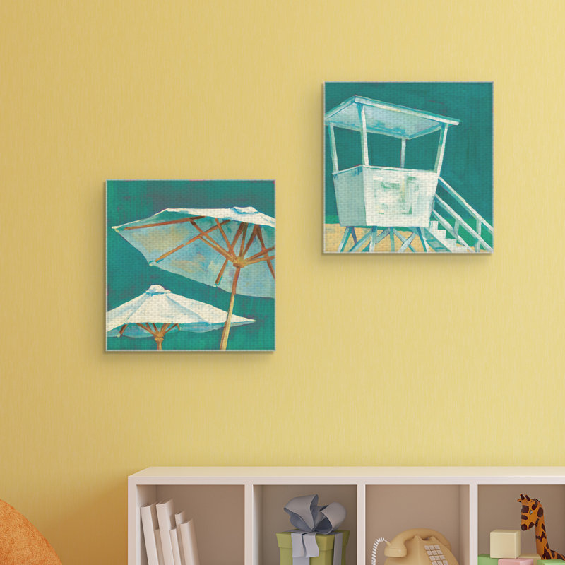 «Beach Umbrella and Beach Tower», ensemble de 2 reproductions de peintures à l'acrylique sur toile tendue