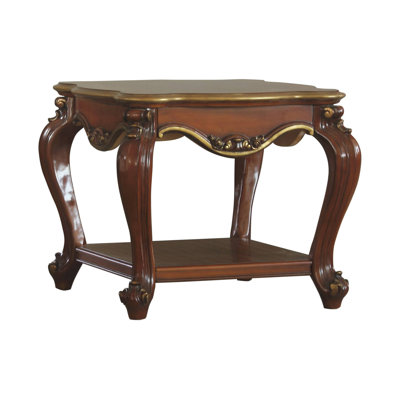 Solid Wood End Table with Bottom Shelf in Honey Oak