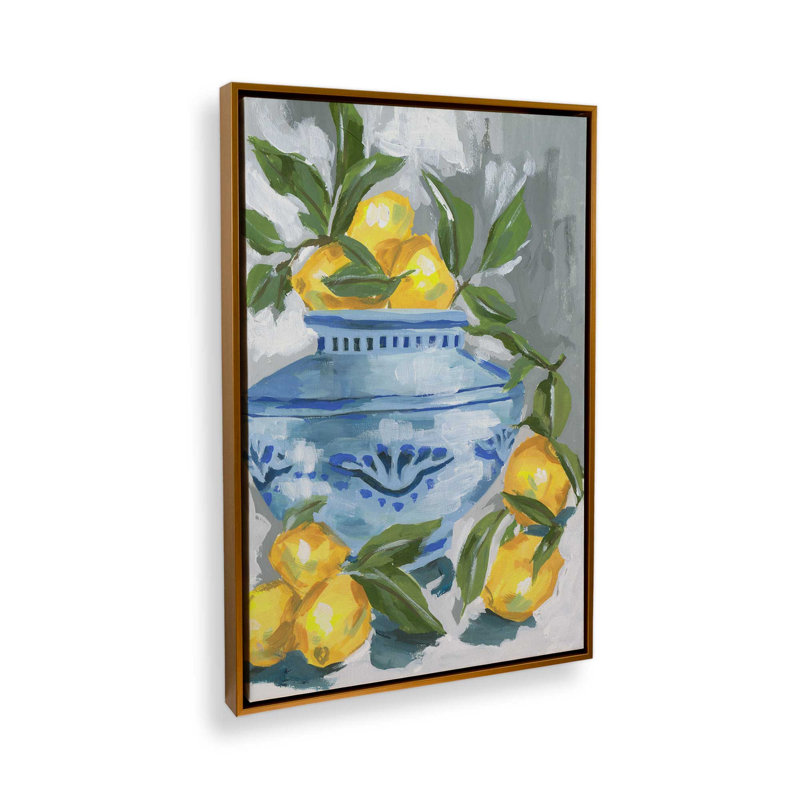 «Indigo & Lemon I» par Melissa Wang, reproduction d'art, H 40 po x l 30 po, Doré