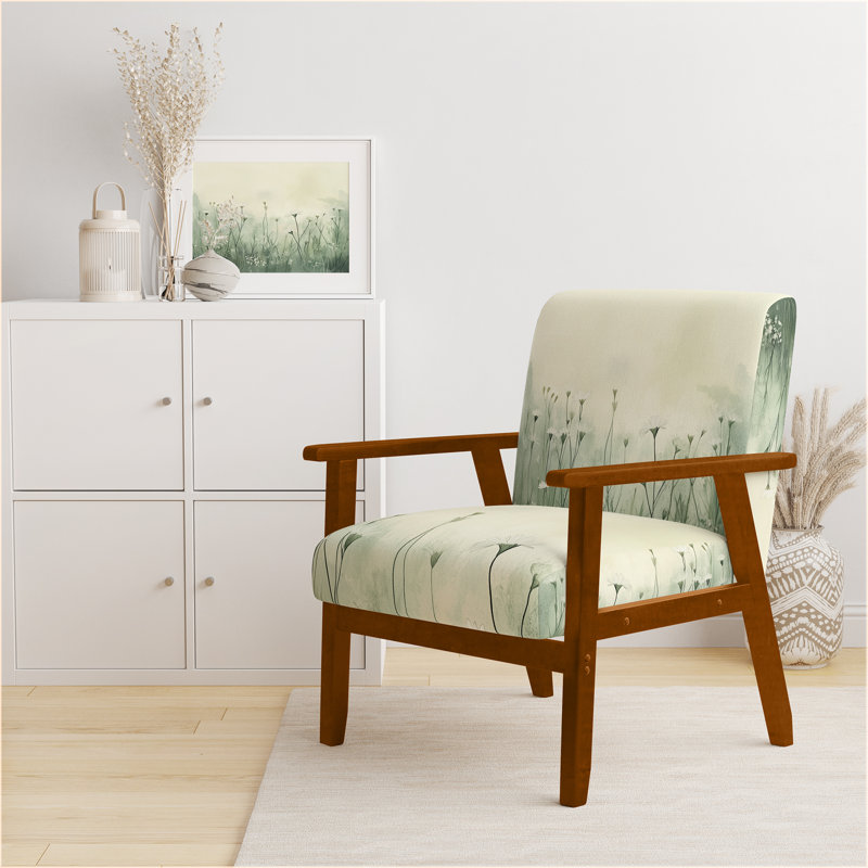 Chaise rembourrée Meadow - Fauteuil crème Meadow Floral Horizon II, Accoudoirs carrés bruns